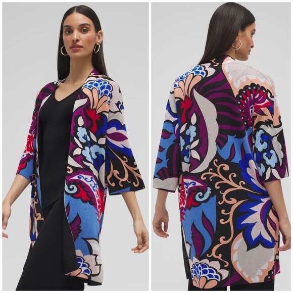 Chicos Open-Front Butterfly Print Long Cardigan Sweater Size S - Picture 1 of 11